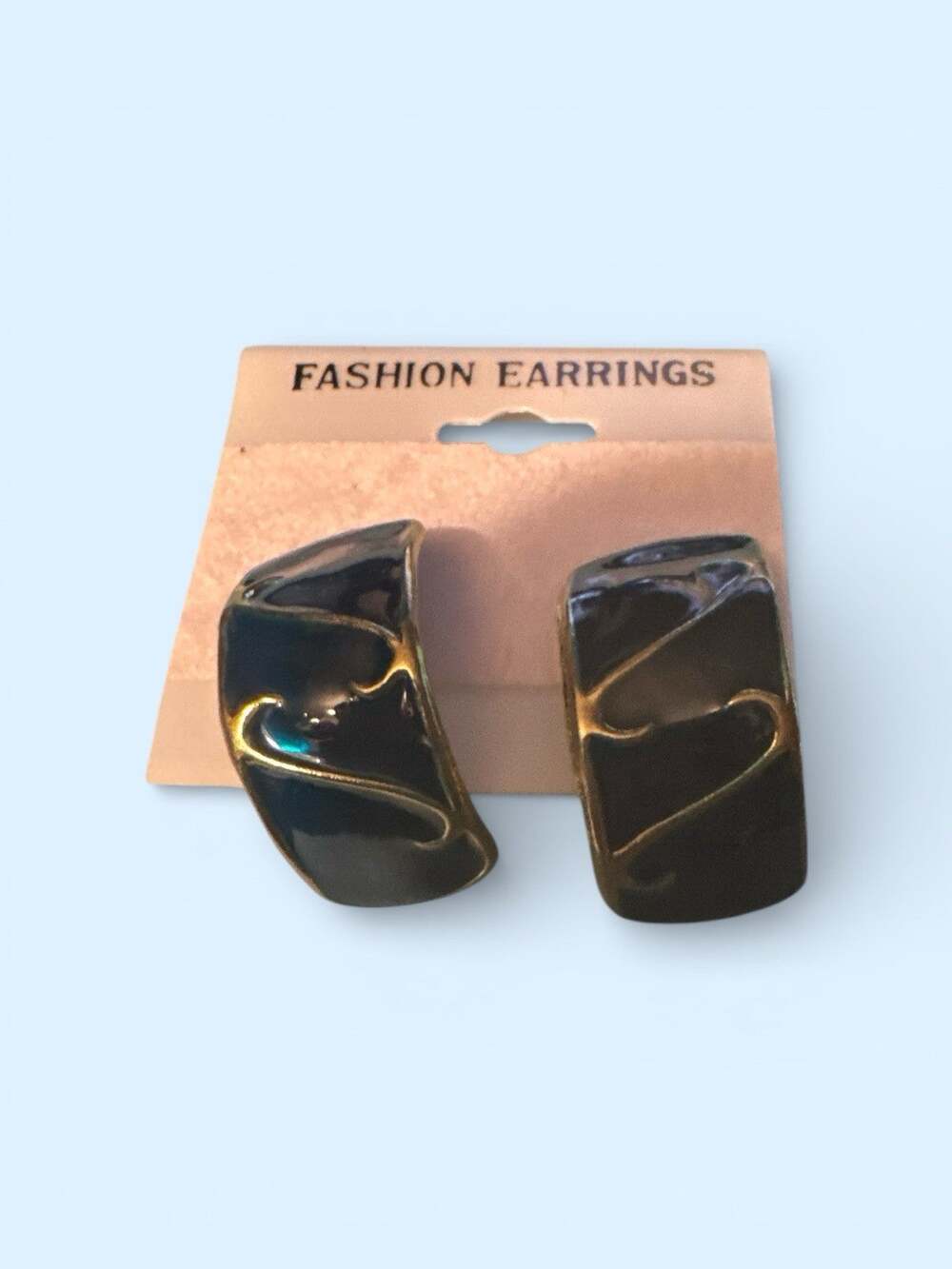 Blue Enameled Silver Tone Curled Drop Earrings 1.15"